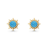 Sunflower 11mm Round Lab Created Opal Stud Earring Star Oxidized 925 Sterling Silver
