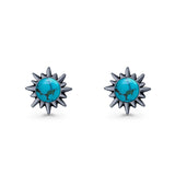 Sunflower 11mm Round Lab Created Opal Stud Earring Star Oxidized 925 Sterling Silver