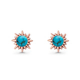 Sunflower 11mm Round Lab Created Opal Stud Earring Star Oxidized 925 Sterling Silver