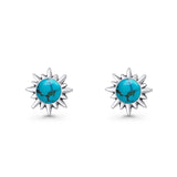 Sunflower 11mm Round Lab Created Opal Stud Earring Star Oxidized 925 Sterling Silver