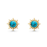 Sunflower 11mm Round Lab Created Opal Stud Earring Star Oxidized 925 Sterling Silver