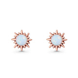 Sunflower 11mm Round Lab Created Opal Stud Earring Star Oxidized 925 Sterling Silver