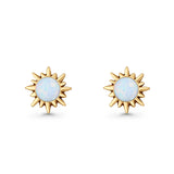 Sunflower 11mm Round Lab Created Opal Stud Earring Star Oxidized 925 Sterling Silver
