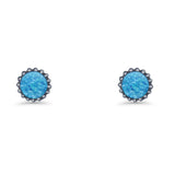 Round 7.3mm Stud Earring Lab Created Opal Oxidized 925 Sterling Silver