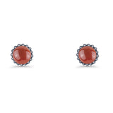 Round 7.3mm Stud Earring Lab Created Opal Oxidized 925 Sterling Silver