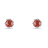 Round 7.3mm Stud Earring Lab Created Opal Oxidized 925 Sterling Silver