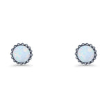 Round 7.3mm Stud Earring Lab Created Opal Oxidized 925 Sterling Silver
