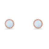 Round 7.3mm Stud Earring Lab Created Opal Oxidized 925 Sterling Silver