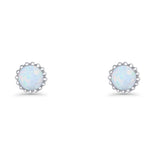 Round 7.3mm Stud Earring Lab Created Opal Oxidized 925 Sterling Silver