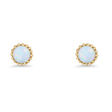 Round 7.3mm Stud Earring Lab Created Opal Oxidized 925 Sterling Silver
