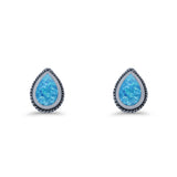 Pear Teardrop Twisted Rope Lab Created Opal Stud Earring Oxidized 925 Sterling Silver