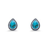 Pear Teardrop Twisted Rope Lab Created Opal Stud Earring Oxidized 925 Sterling Silver