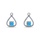 Pear 15.2mm Fishhook Earring Oxidized Round Lab Created Opal 925 Sterling Silver