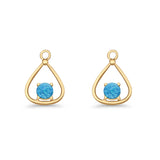 Pear 15.2mm Fishhook Earring Oxidized Round Lab Created Opal 925 Sterling Silver
