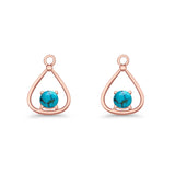 Pear 15.2mm Fishhook Earring Oxidized Round Lab Created Opal 925 Sterling Silver