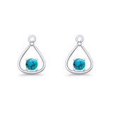 Pear 15.2mm Fishhook Earring Oxidized Round Lab Created Opal 925 Sterling Silver