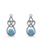 Round 19.7mm Lab Created Opal Celtic Knot Heart Fishhook Earring 925 Sterling Silver