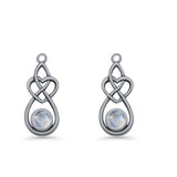 Round 19.7mm Lab Created Opal Celtic Knot Heart Fishhook Earring 925 Sterling Silver