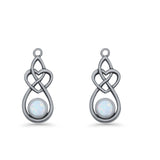 Round 19.7mm Lab Created Opal Celtic Knot Heart Fishhook Earring 925 Sterling Silver