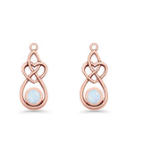Round 19.7mm Lab Created Opal Celtic Knot Heart Fishhook Earring 925 Sterling Silver