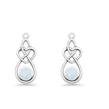 Round 19.7mm Lab Created Opal Celtic Knot Heart Fishhook Earring 925 Sterling Silver