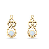 Round 19.7mm Lab Created Opal Celtic Knot Heart Fishhook Earring 925 Sterling Silver