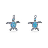 Turtle Dangle Drop 17.3mm Fishhook Earring Lab Created Blue Opal 925 Sterling Silver