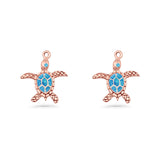 Turtle Dangle Drop 17.3mm Fishhook Earring Lab Created Blue Opal 925 Sterling Silver