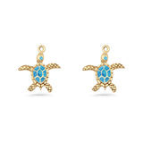 Turtle Dangle Drop 17.3mm Fishhook Earring Lab Created Blue Opal 925 Sterling Silver