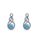 Round 21.5mm Twisted Loop Drop Fishhook Earring Oxidized Lab Created Opal 925 Sterling Silver