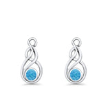 Round 21.5mm Twisted Loop Drop Fishhook Earring Oxidized Lab Created Opal 925 Sterling Silver