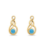 Round 21.5mm Twisted Loop Drop Fishhook Earring Oxidized Lab Created Opal 925 Sterling Silver