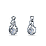 Round 21.5mm Twisted Loop Drop Fishhook Earring Oxidized Lab Created Opal 925 Sterling Silver