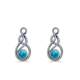 Round 21.5mm Twisted Loop Drop Fishhook Earring Oxidized Lab Created Opal 925 Sterling Silver