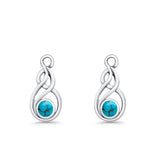 Round 21.5mm Twisted Loop Drop Fishhook Earring Oxidized Lab Created Opal 925 Sterling Silver