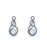 Round 21.5mm Twisted Loop Drop Fishhook Earring Oxidized Lab Created Opal 925 Sterling Silver
