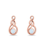 Round 21.5mm Twisted Loop Drop Fishhook Earring Oxidized Lab Created Opal 925 Sterling Silver