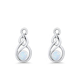 Round 21.5mm Twisted Loop Drop Fishhook Earring Oxidized Lab Created Opal 925 Sterling Silver