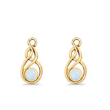 Round 21.5mm Twisted Loop Drop Fishhook Earring Oxidized Lab Created Opal 925 Sterling Silver