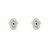 Hamsa Hand Evil Eye Stud Earrings Cubic Zirconia 925 Sterling Silver
