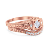 Two Piece Round Natural Stone Bridal Ring