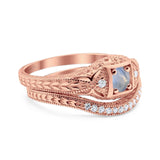 Two Piece Round Natural Stone Bridal Ring