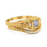 Two Piece Round Natural Stone Bridal Ring