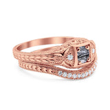 Two Piece Round Natural Stone Bridal Ring