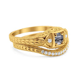 Two Piece Round Natural Stone Bridal Ring