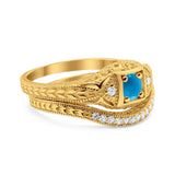 Two Piece Round Natural Stone Bridal Ring