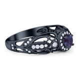 Art Deco Round Natural Stone Filigree Ring