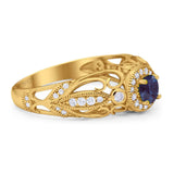 Art Deco Round Natural Stone Filigree Ring