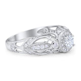 Art Deco Round Natural Stone Filigree Ring