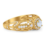 Art Deco Round Natural Stone Filigree Ring